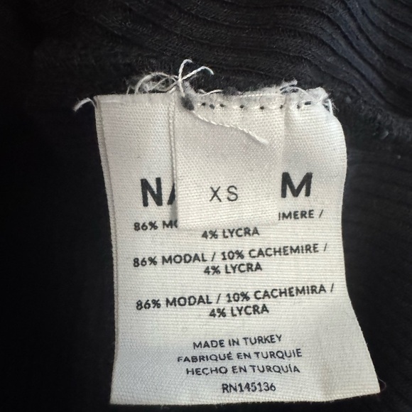 Naadam Ribbed lightweight cashmere blend crop henley black XS - Picture 8 of 9